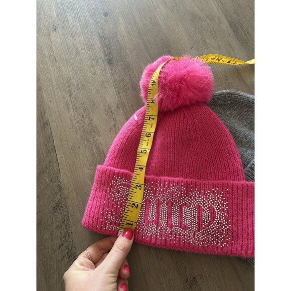 NEW! JUICY COUTURE Hot Pink Rhinestone & Gray Y2K Beanie Hat Winter One Size (2)